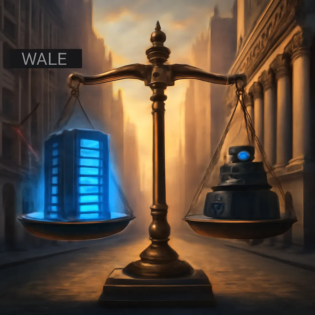 A balancing scale weighing AI servers against financial weights