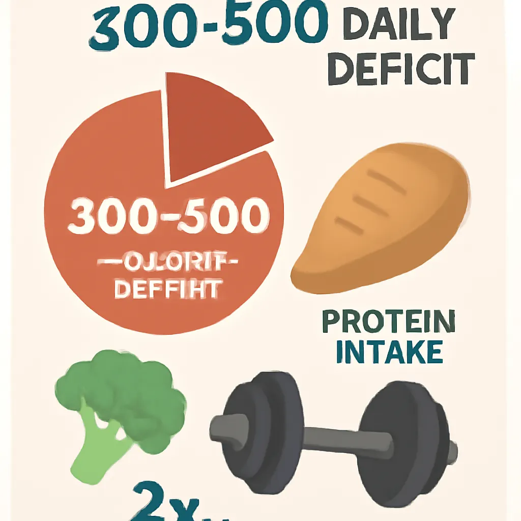 how big a calorie deficit should be: 300 to 500 calories with protein and two weekly lifting sessions