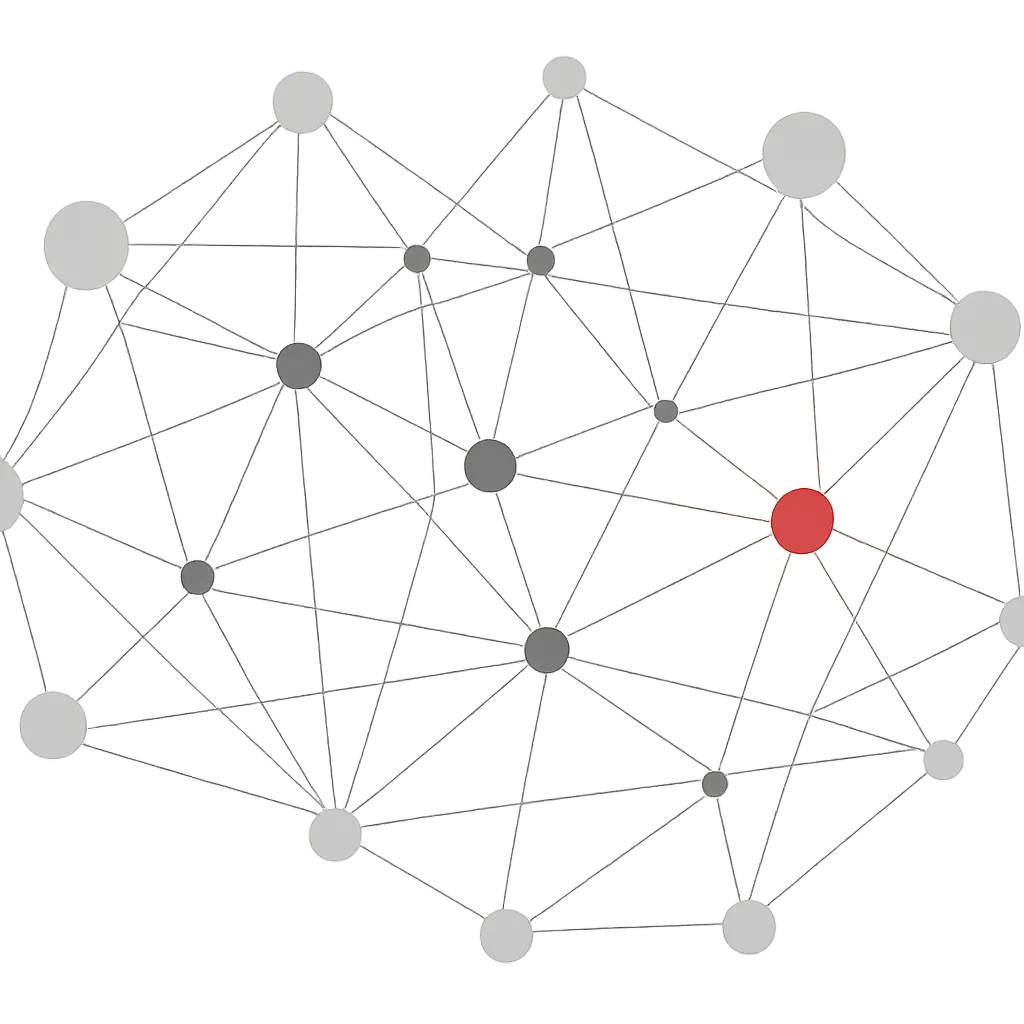 Network diagram with a single compromised node highlighted