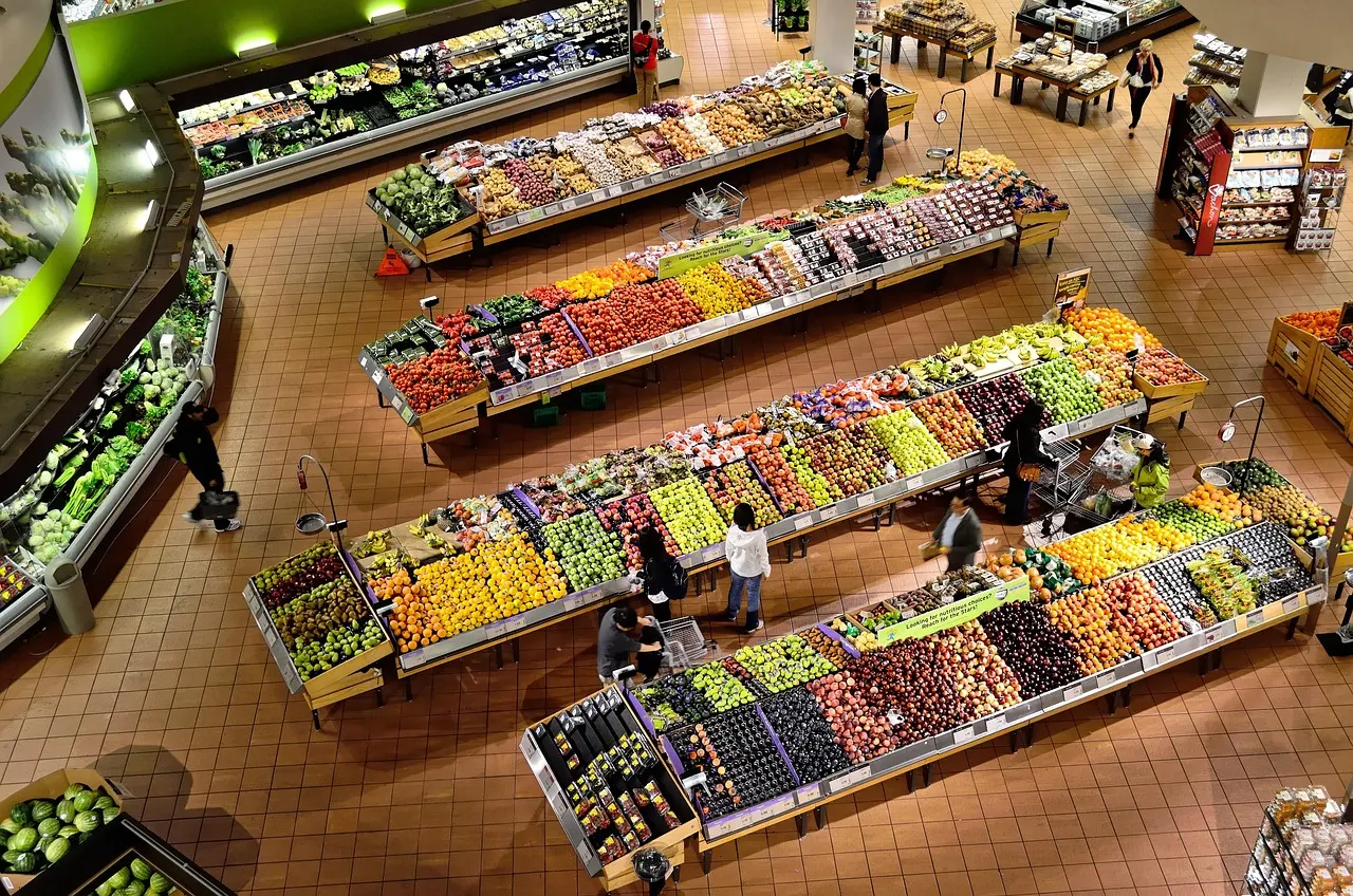 DASH diet food list shopping with vegetables, fruit, whole grains and lean fish