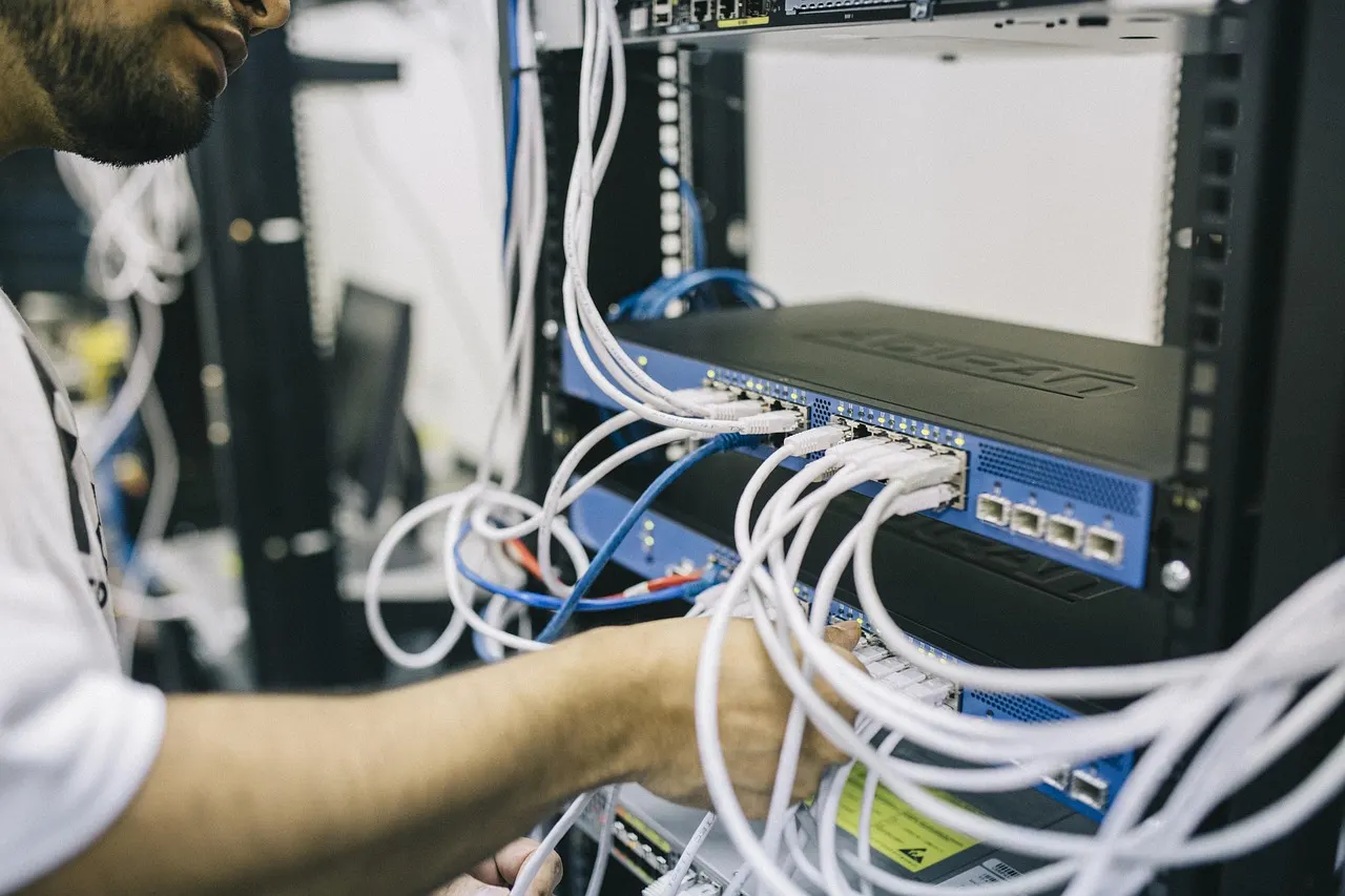 Glowing AI data center server racks