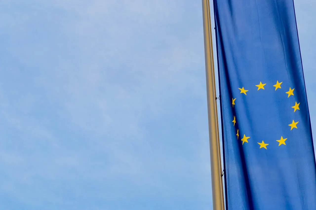 EU flag overlaid with a digital network