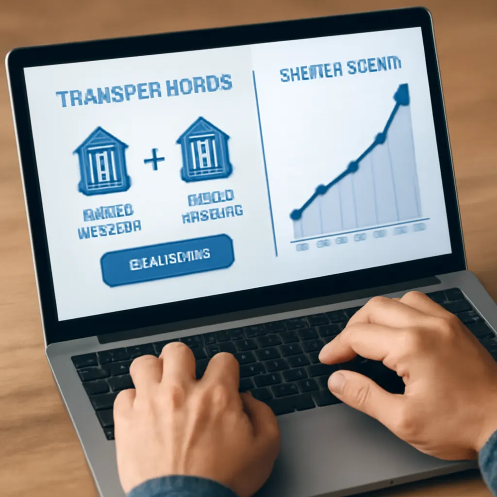 Person moving cash between savings accounts on a laptop with a growth chart