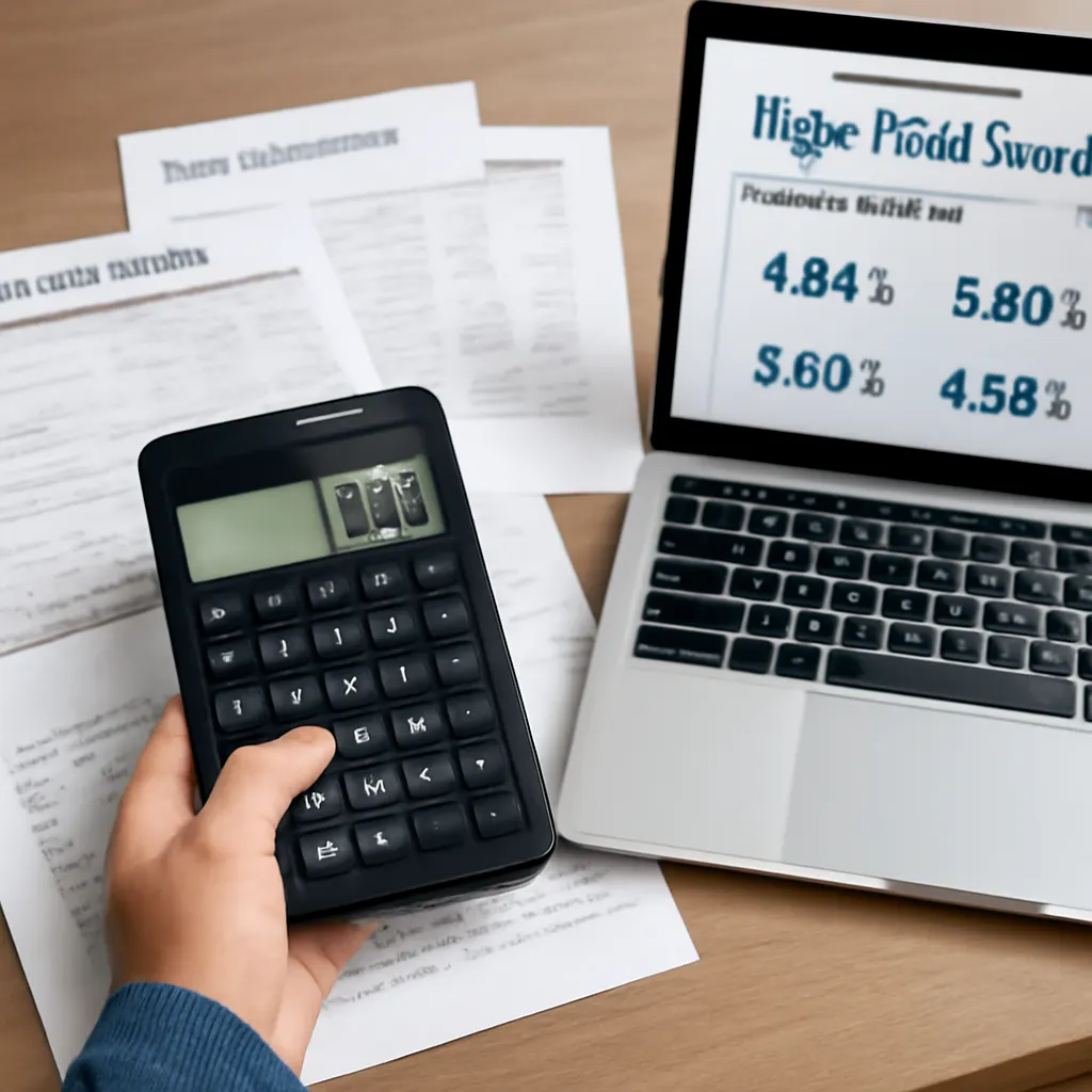 Person calculating bank interest on savings