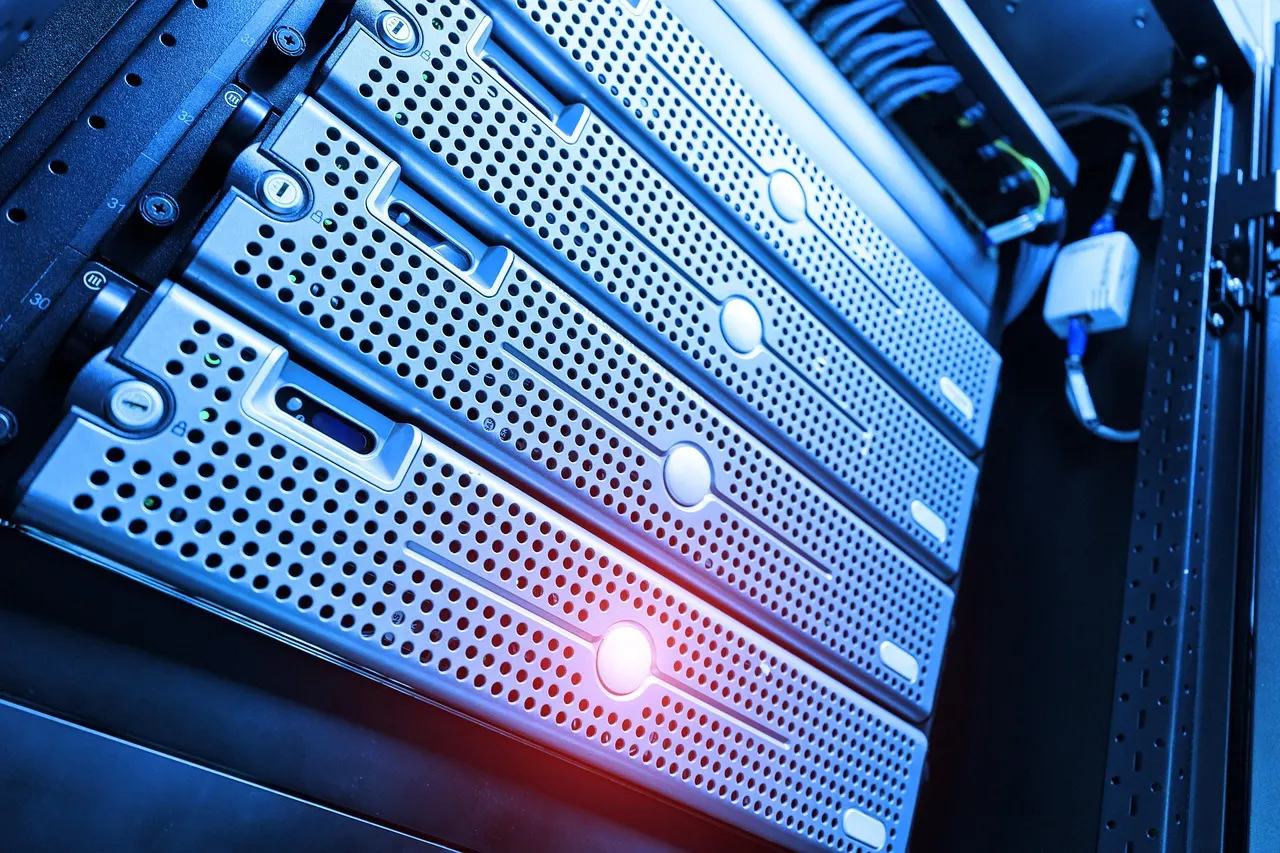 Blue server racks in a hyperscale data center