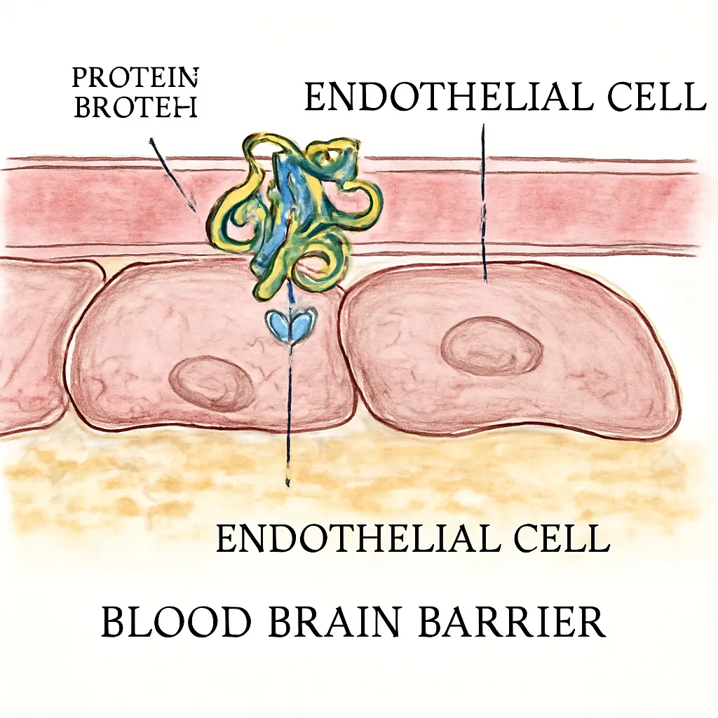 Illustration of the blood-brain barrier and protein interaction