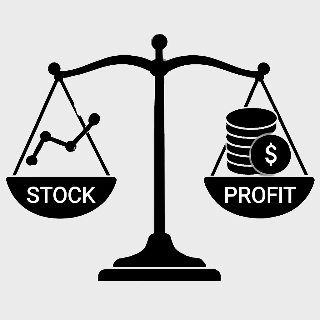 Illustration of a balance scale weighing market valuation against corporate profits