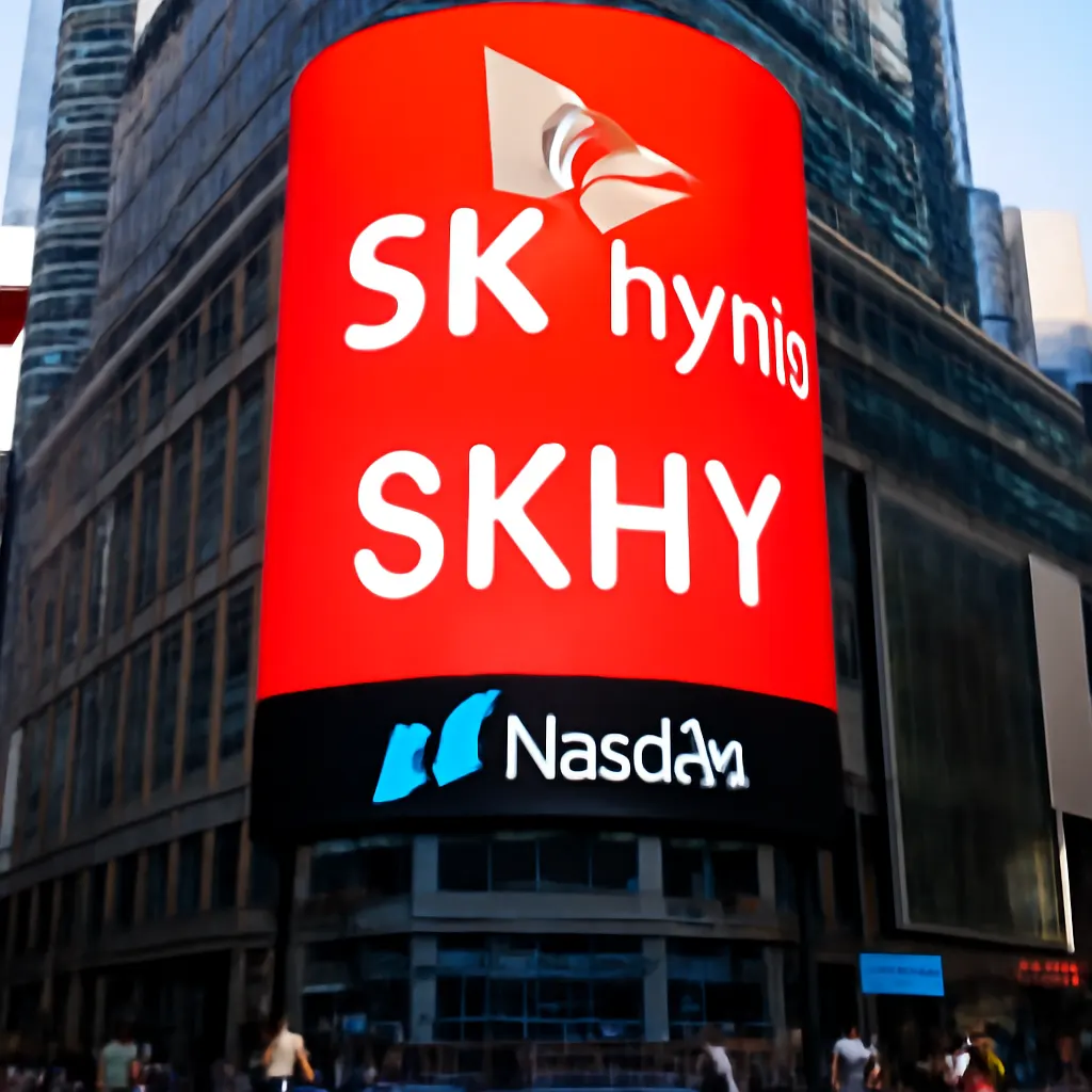 Nasdaq electronic billboard in Times Square displaying the SK Hynix SKHY ticker symbol